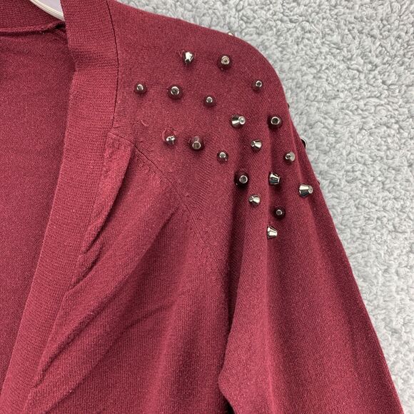 Nollie Oxblood Womens Cardigan Sweater Size Small Pockets Red Studded Stretch - Picture 6 of 13